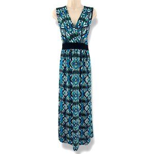 Elementz Blue‎ Green Watercolor Print Sleeveless Maxi Dress Size 1X 16 Plus Size